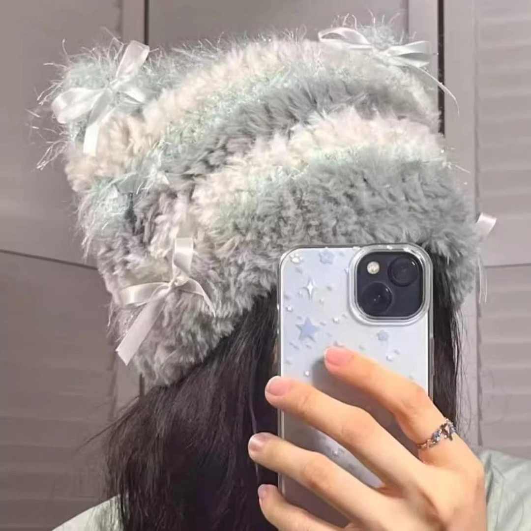 手工diy芭蕾猫耳帽编织帽子手混线可爱毛绒芭蕾小猫帽材料包钩针