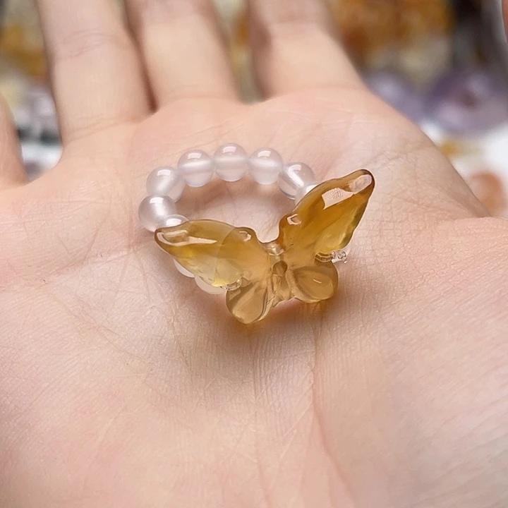 玛瑙/玉髓未镶嵌玛瑙蝴蝶戒指
