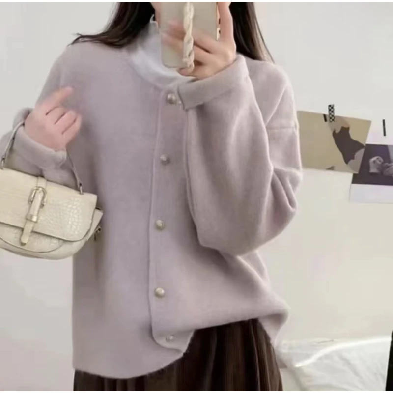 小香风针织开衫软糯高密度高克重韩系小金扣针织开衫外套
