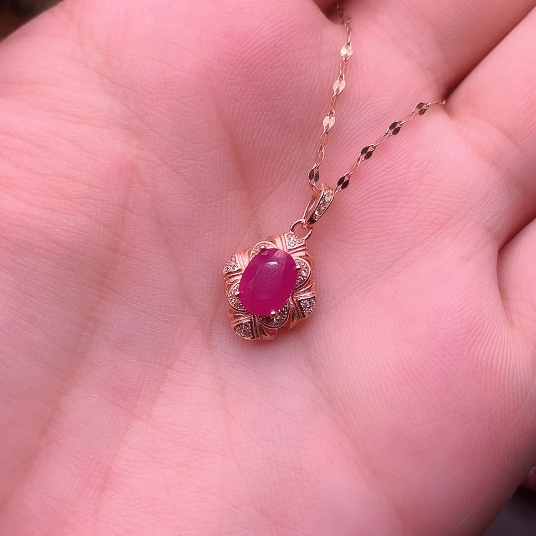 红宝石颈饰银S925镶嵌