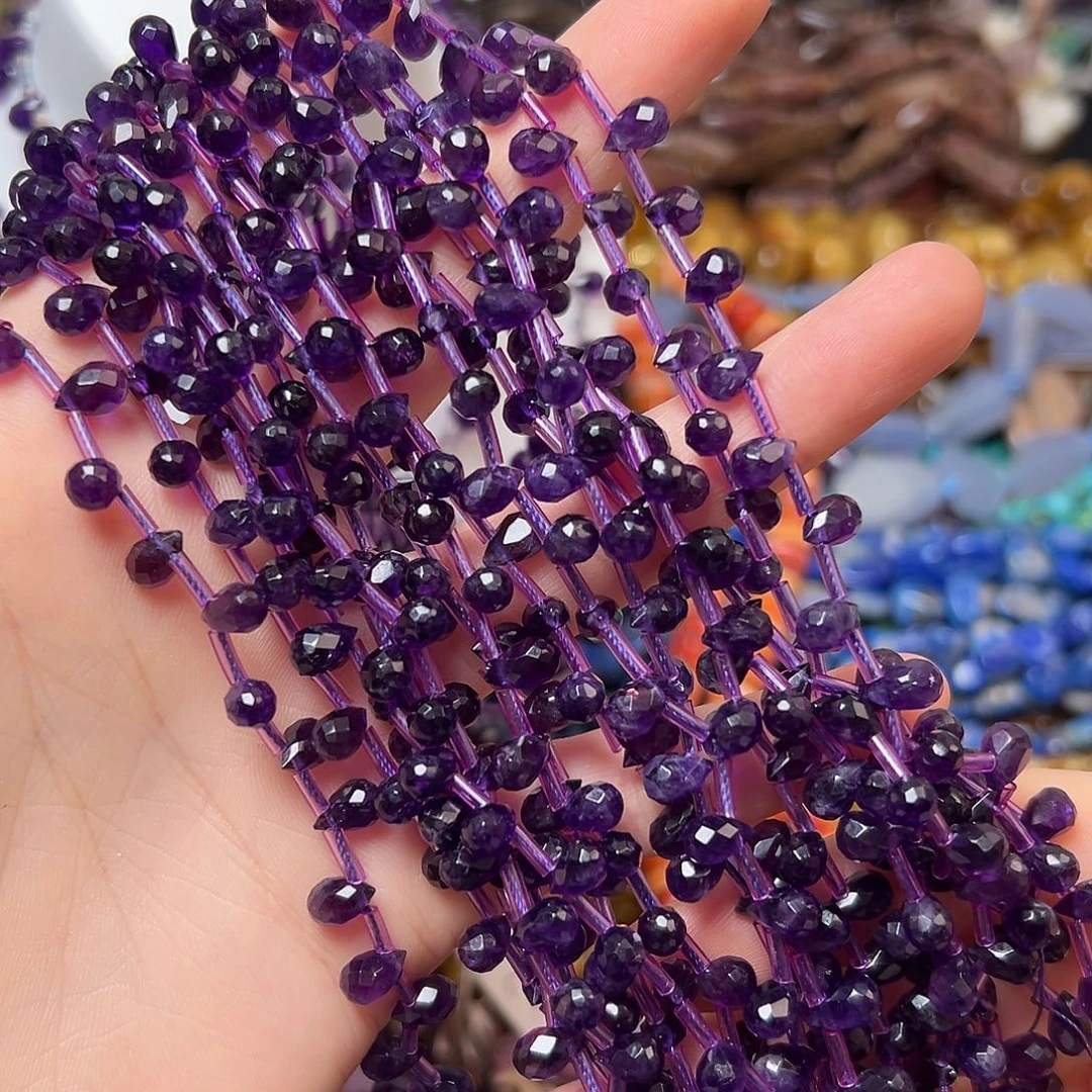 玛瑙/玉髓合金珠宝半成品W756。 天然紫水晶水滴一条