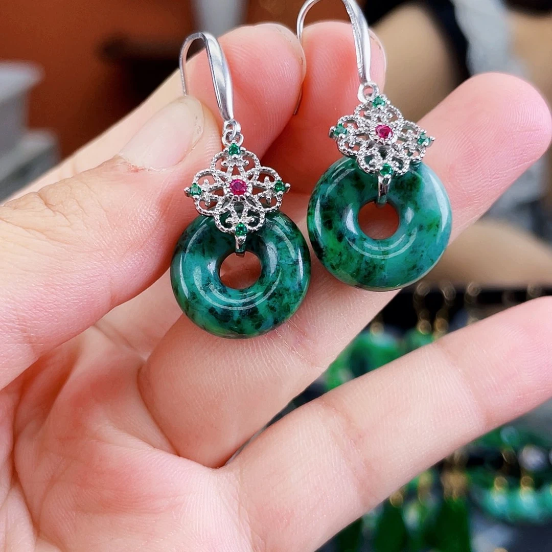 银S925镶嵌翡翠耳饰
