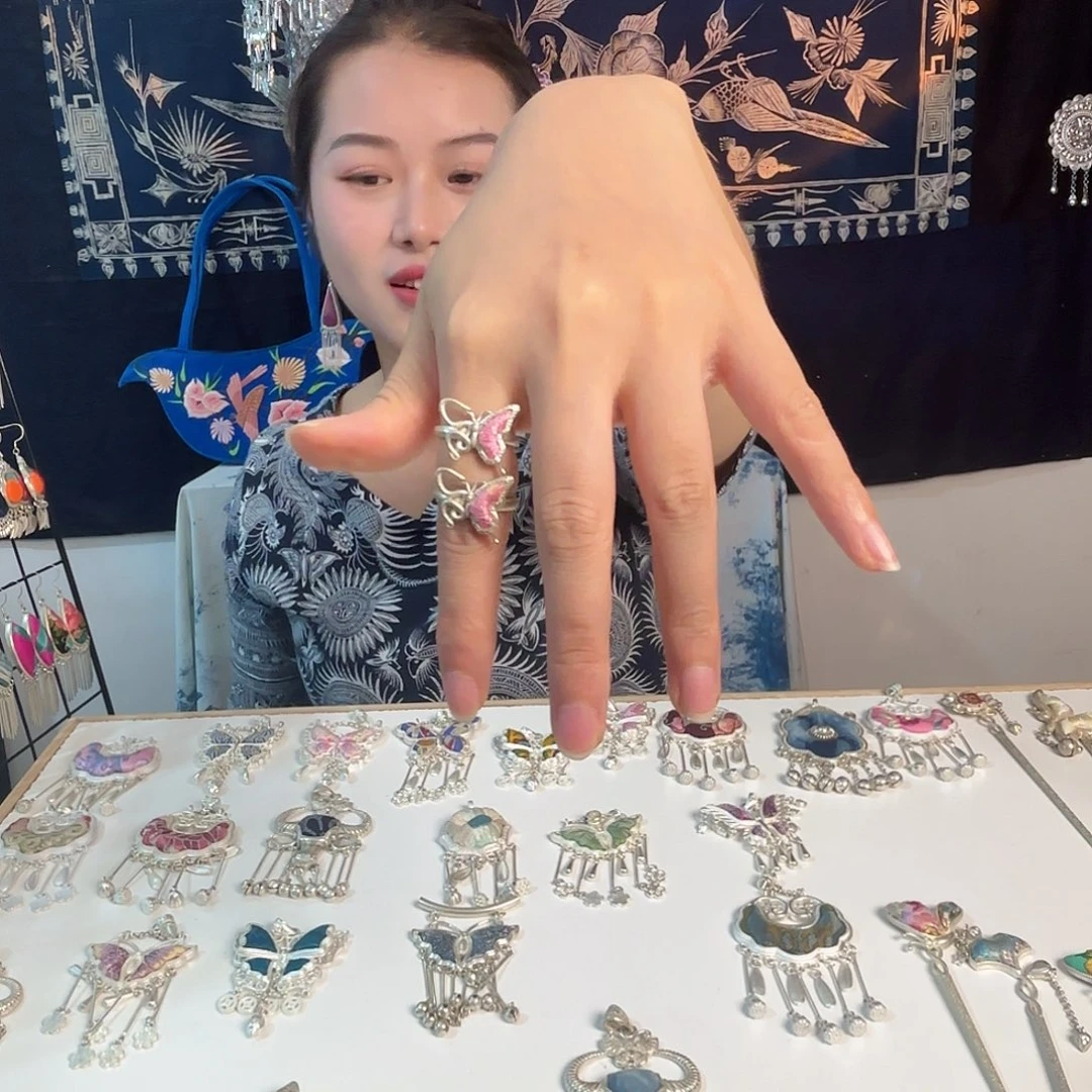 苗银蝴蝶戒指民族风复古风