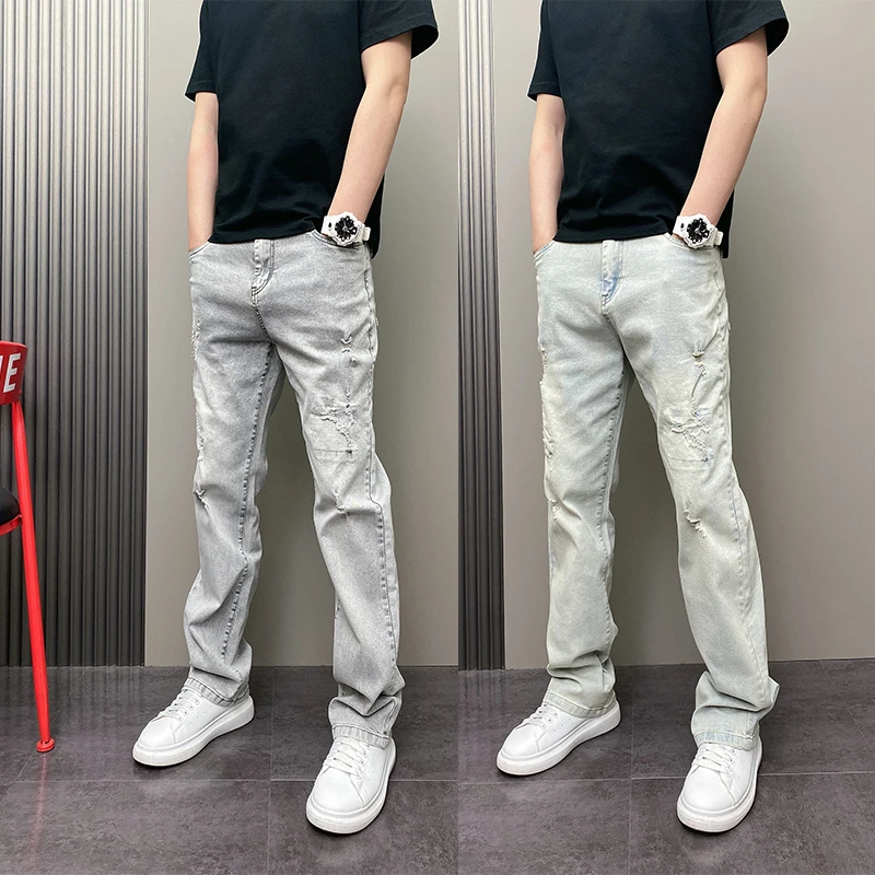 2025年春秋季潮牌百搭痞帅破洞工艺个性设计感青年男士牛仔裤子男