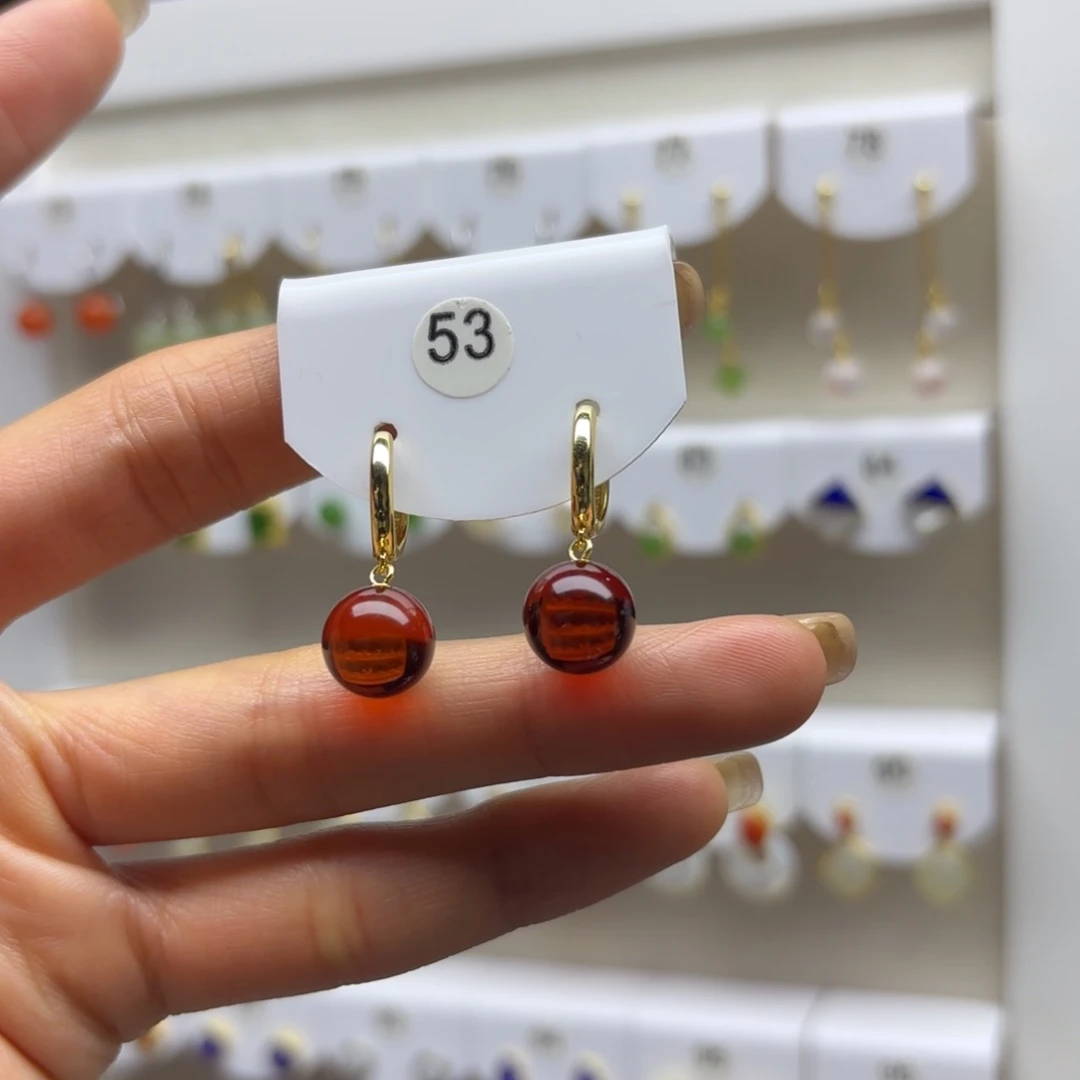 血珀银S925镶嵌耳饰