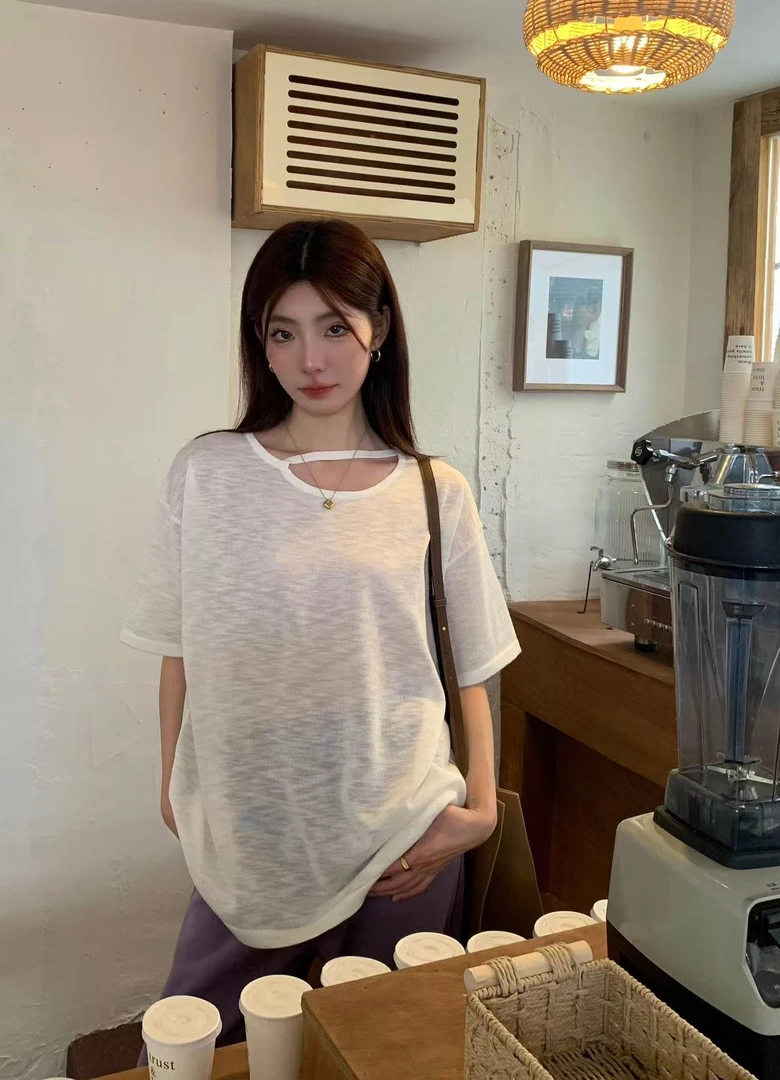 夏季2025新款舒适显瘦亚麻宽松慵懒风短袖t恤针织衫外穿上衣女