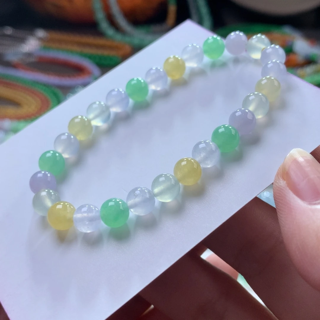 手链未镶嵌翡翠翡翠冰底马卡龙卡6.50+