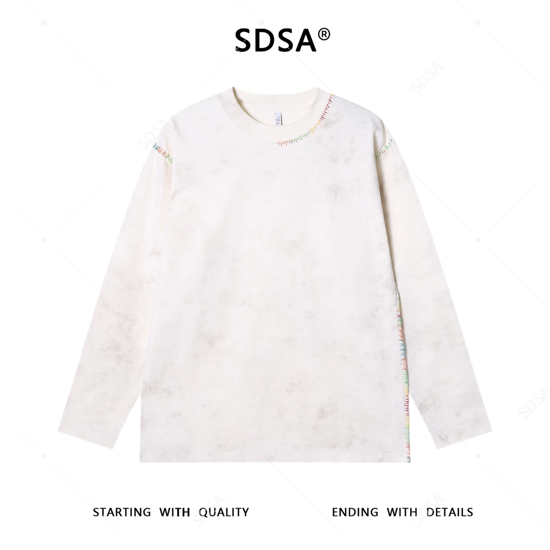 SDSA男士秋冬新款痞帅男装设计师彩色缝线满天星圆领长袖T恤百搭