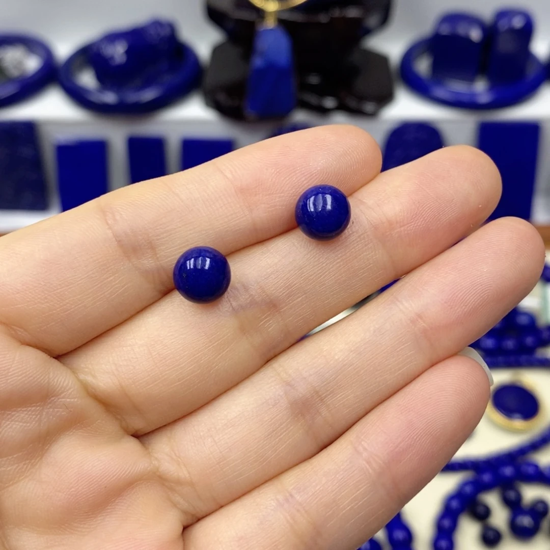 青金石耳饰银S925镶嵌