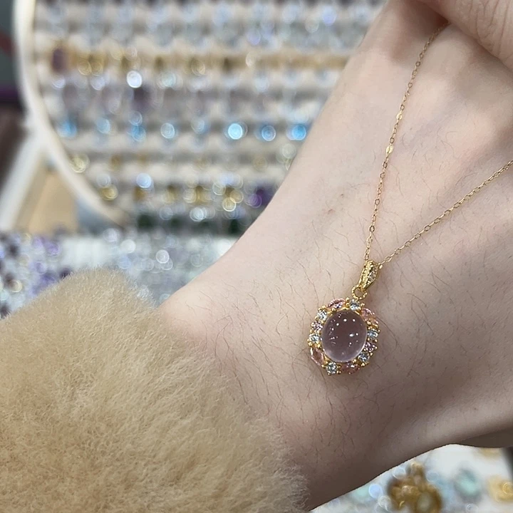 橙***银S925镶嵌萤石颈饰