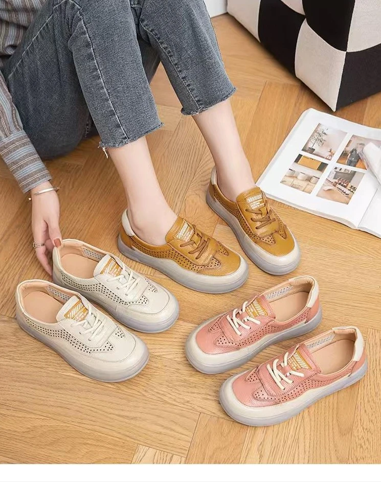 头层牛皮新款防滑浅口平底粘胶鞋单鞋板鞋真皮时尚运动百搭