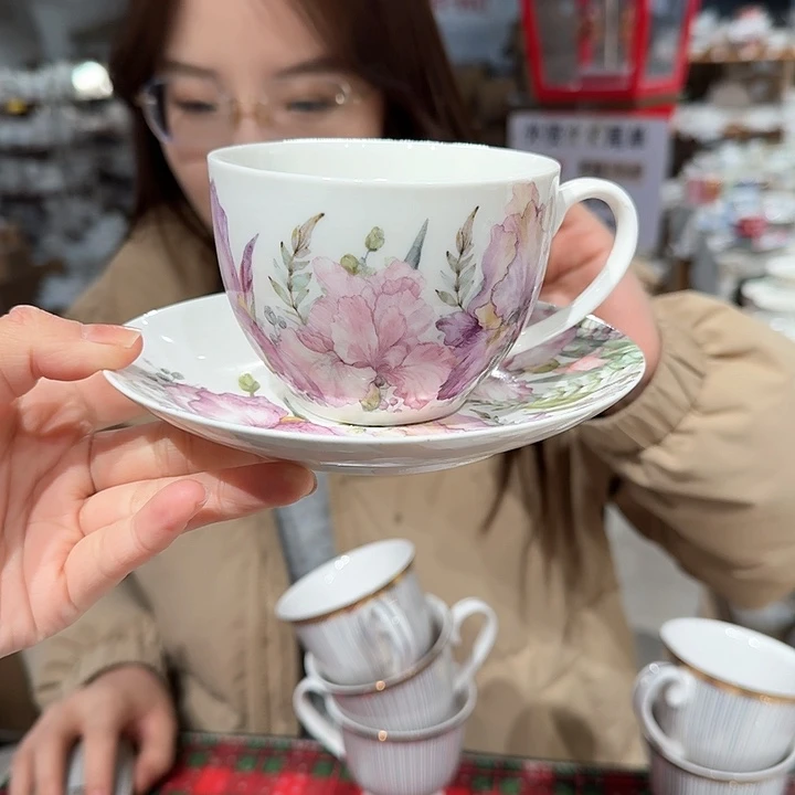 瓷骨瓷咖啡杯碟一套220ml外贸尾单