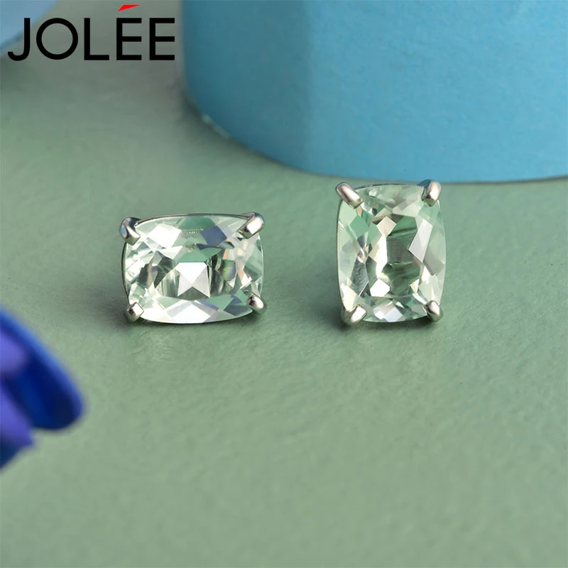 Jolee耳钉S925银绿水晶耳饰品时尚轻奢彩色宝石送女士礼物
