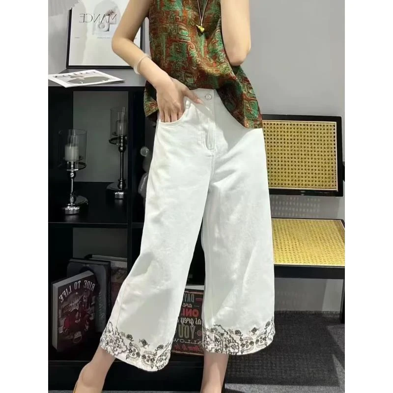 【桃子自制】9593 夏季重工刺绣牛仔裤复古窄版直筒裤