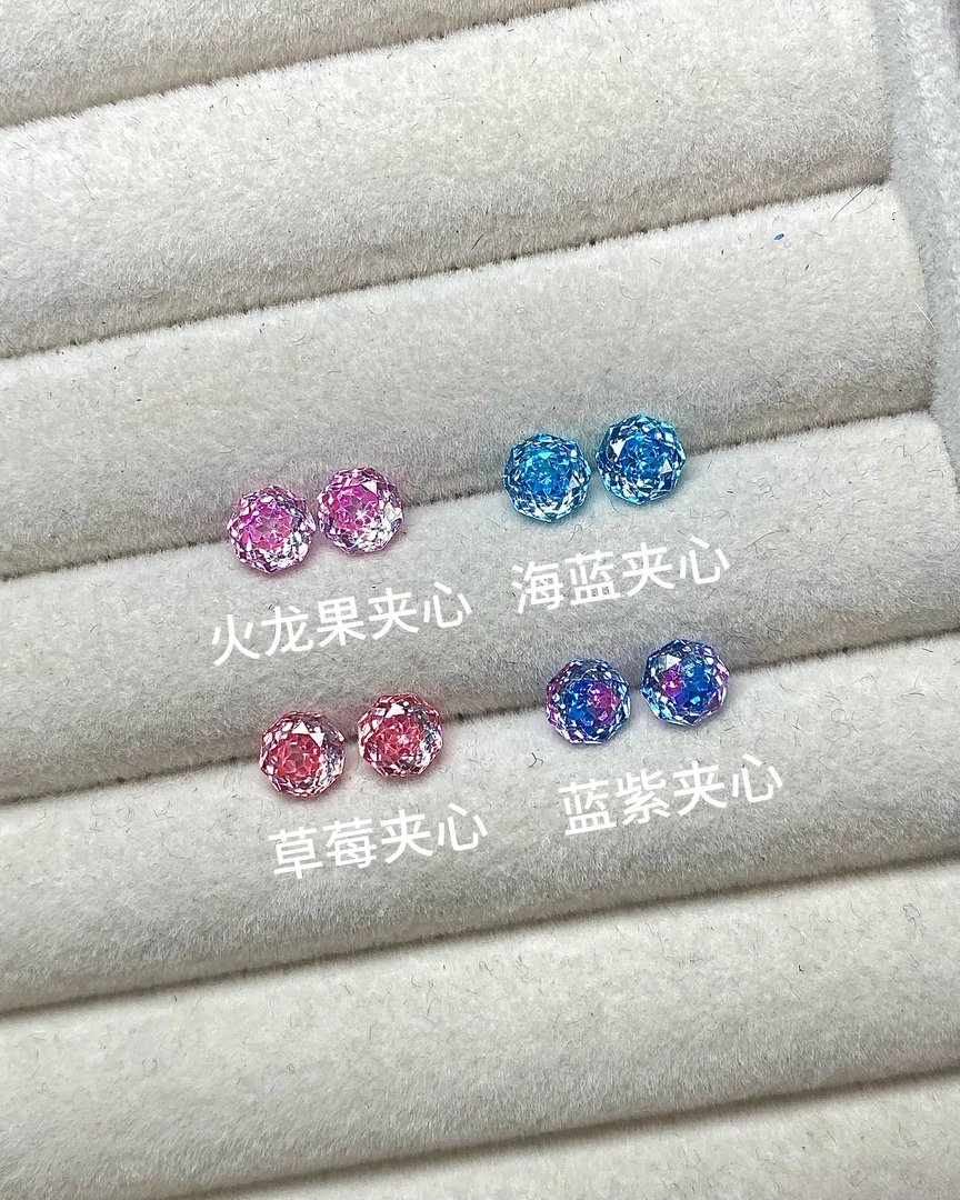钛钢锆石耳饰 6M千禧溏心玫瑰切爆闪耳钉耳骨钉钛钢耳蜗钉防敏