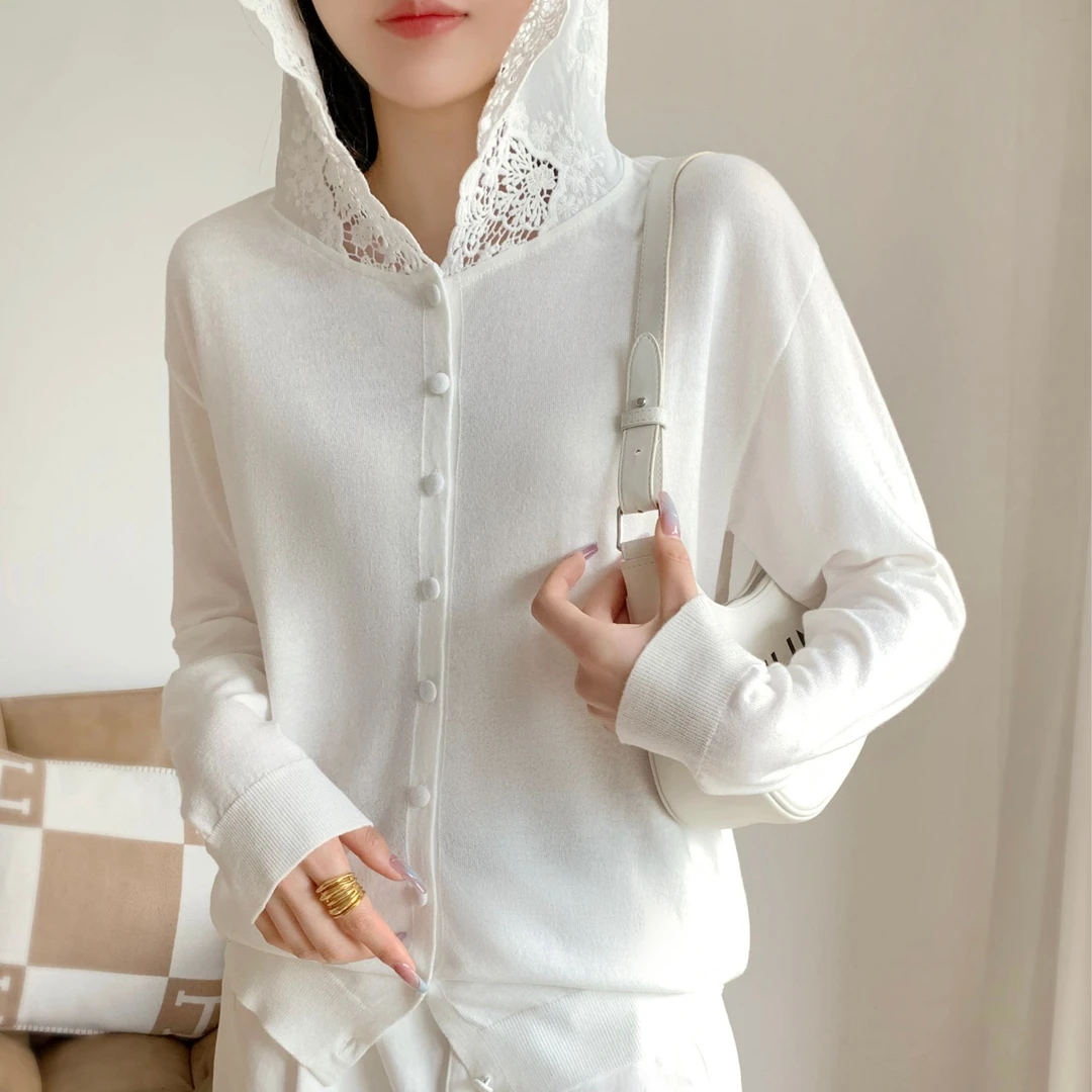 【caicai专属】防晒服重工高品质纯色超细羊毛连帽针织开衫FF1099款