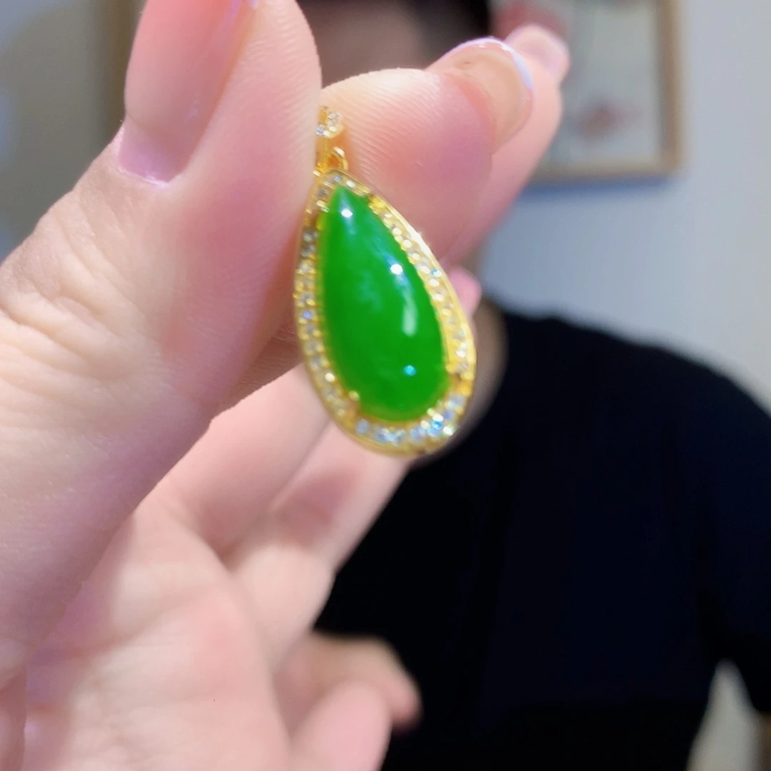 和田玉（碧玉）颈饰银S925镀金镶嵌