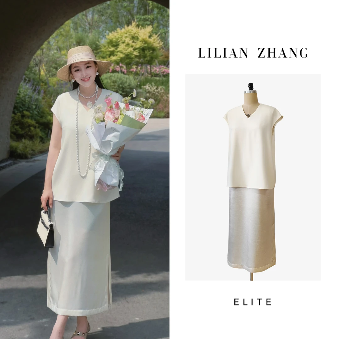 定制—静奢风—随性自然—老钱风夏季H型V领假两件式叠层裙 2501019