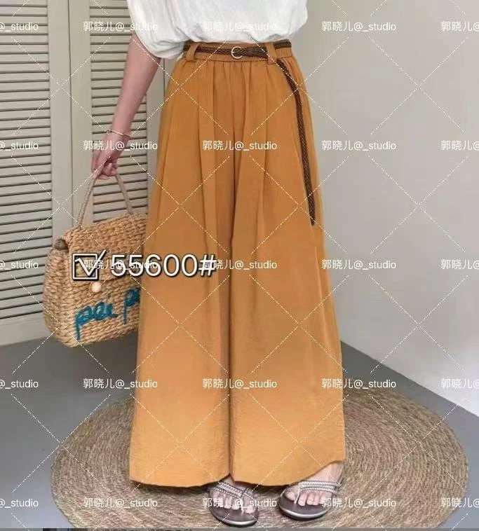 【送腰带】2025树夏夏季麻料九分阔腿裤纯色腰带宽松显瘦百搭简约
