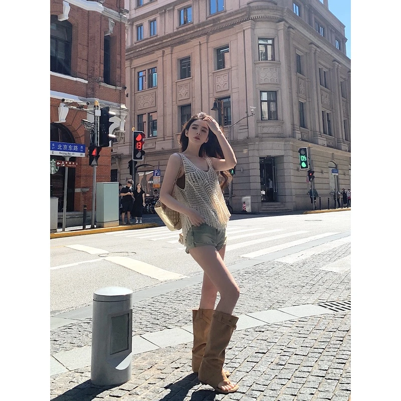 【清仓特惠】1邱肉瑶清 复古设计感百搭牛仔短裤LY24050053S