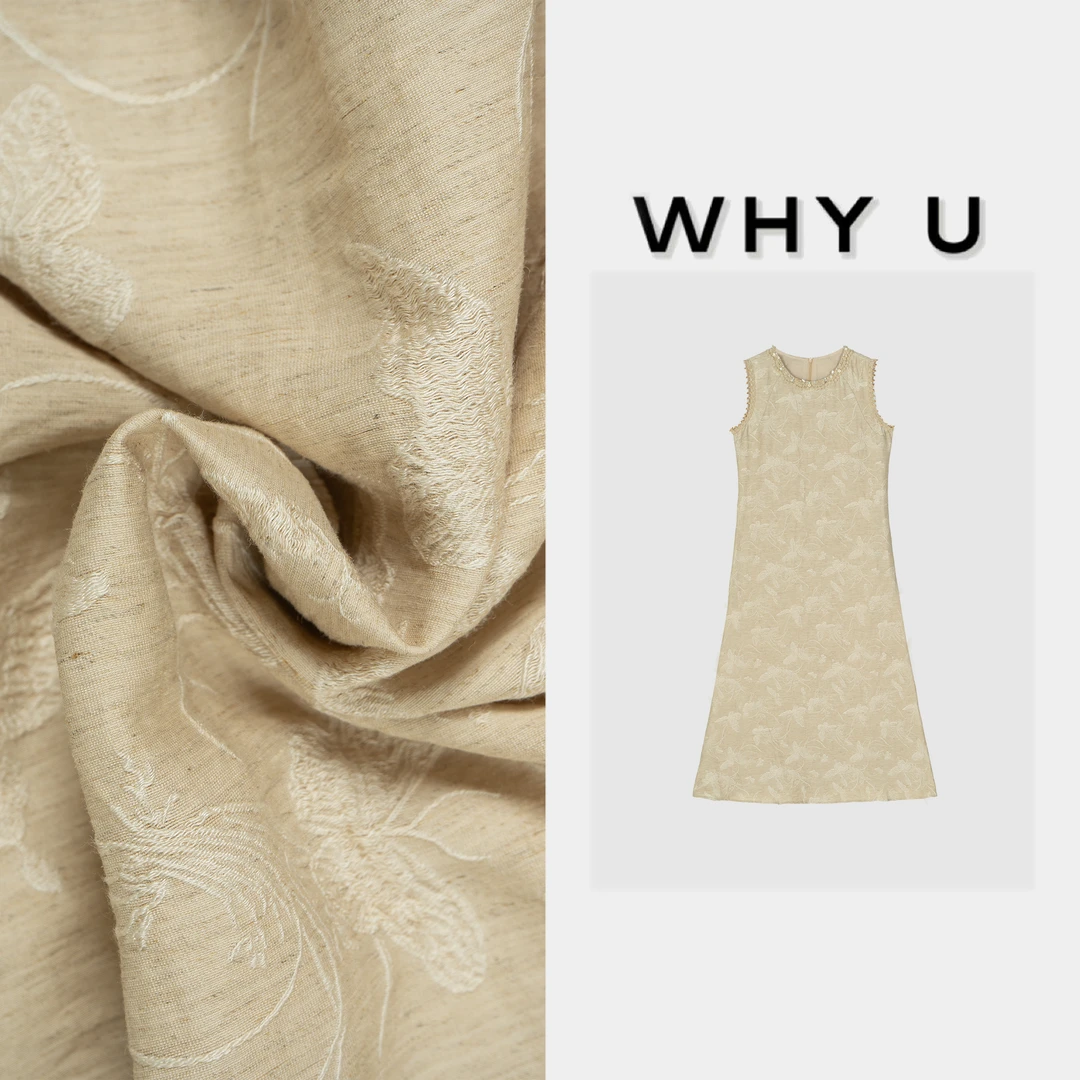 WHYU夏季新款老钱风亮片领印花砍袖连衣裙【乐知】25SS