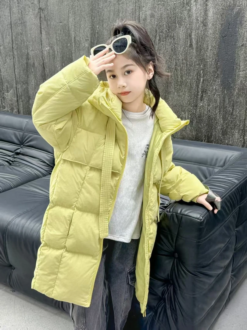 秋雨【现货】女童长款加厚白鸭绒羽绒服飘带冬款外套