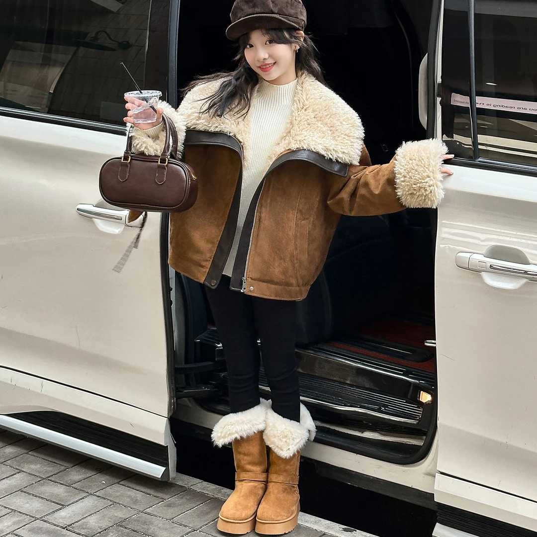 女童冬季棉服2025新款中大童时尚毛毛领加厚棉衣皮毛一体外套冬装