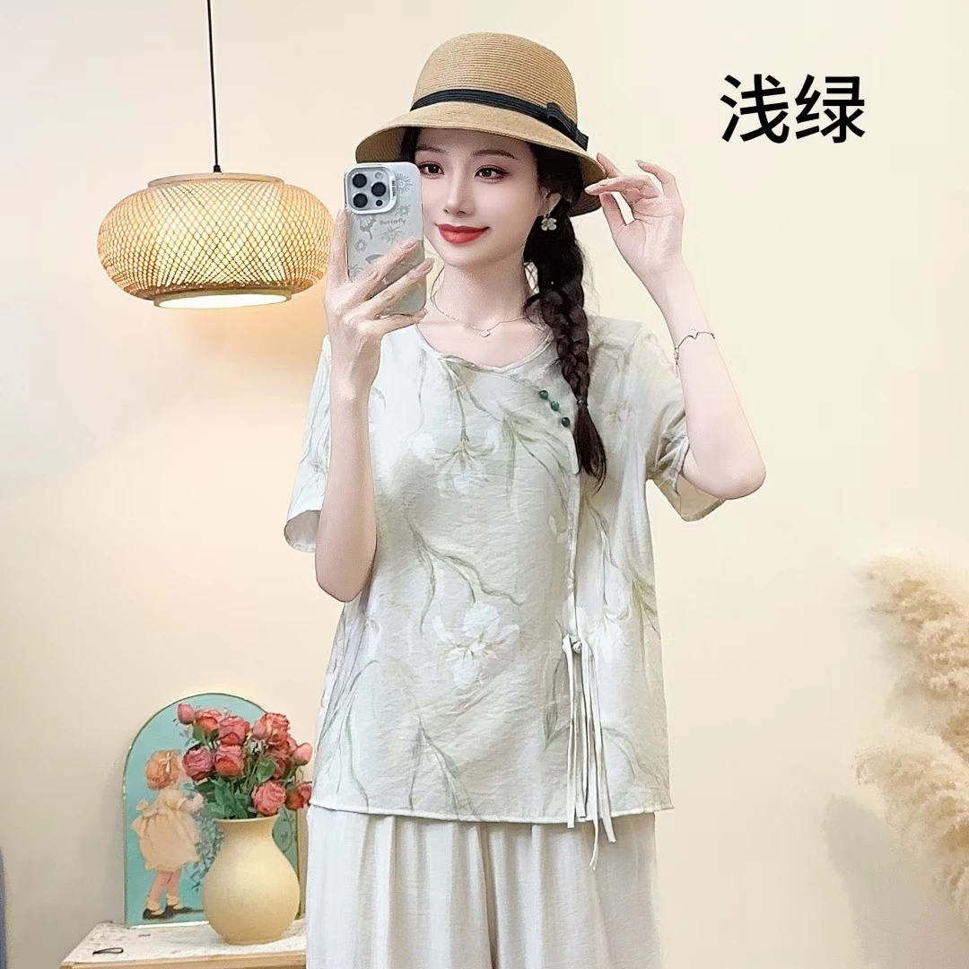 母亲节夏装新款短袖小衫时尚气质中老年妈妈上衣显瘦休闲款