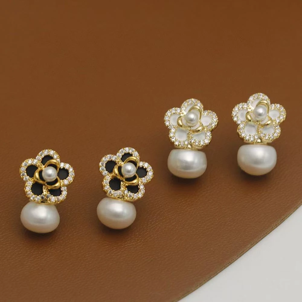 铜合金珐琅耳饰 A10007---山茶花耳环