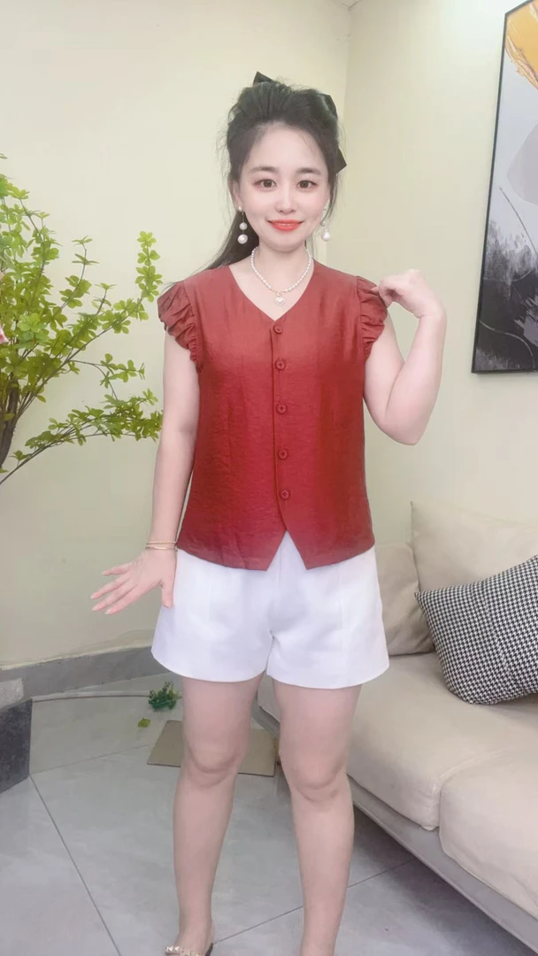 淑女日记··V领褶皱拼接薄款飞飞袖衬衫文艺小衫纯色气质上衣(616)