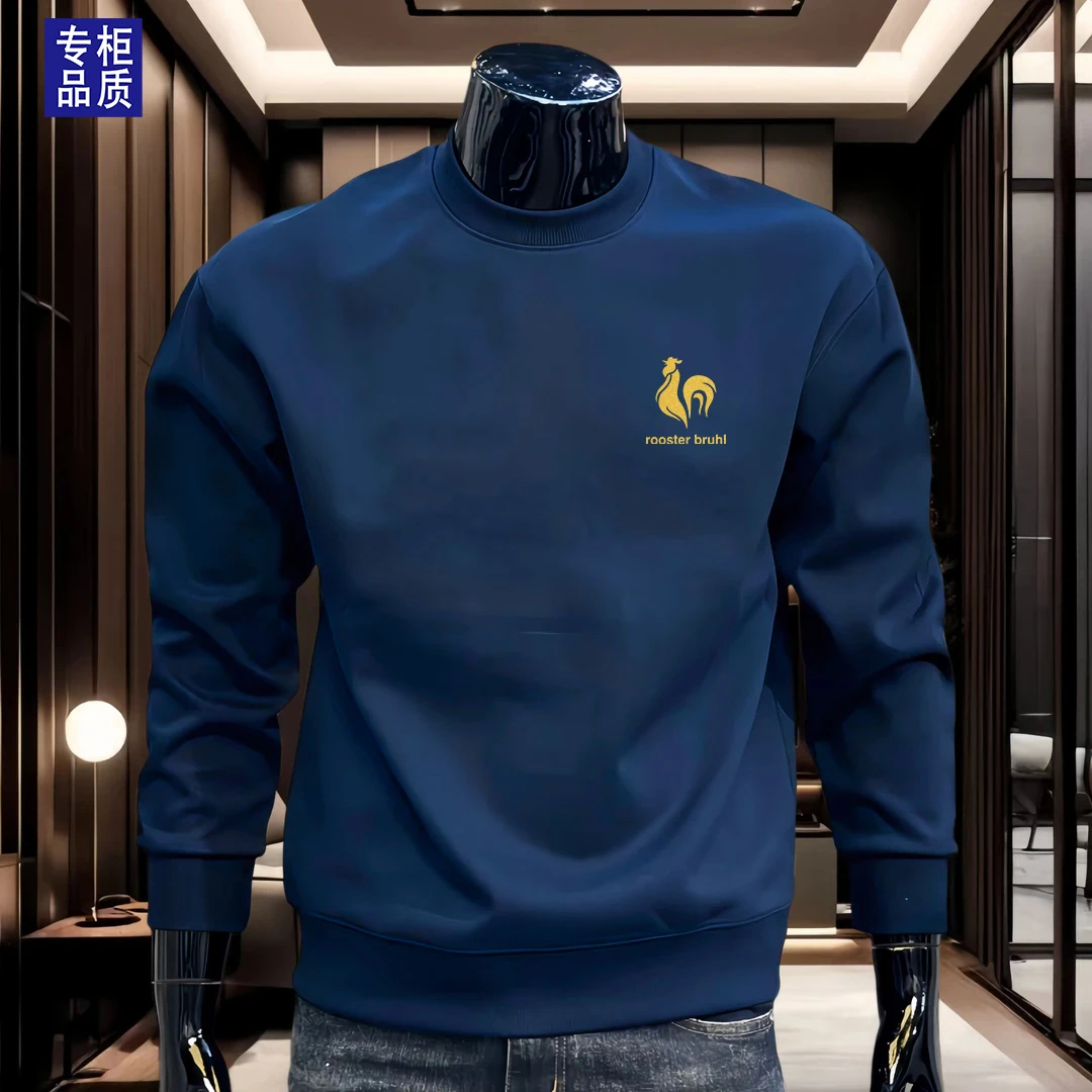 公鸡重磅简约圆领卫衣男士秋冬新款长袖宽松oversize套头加厚上衣