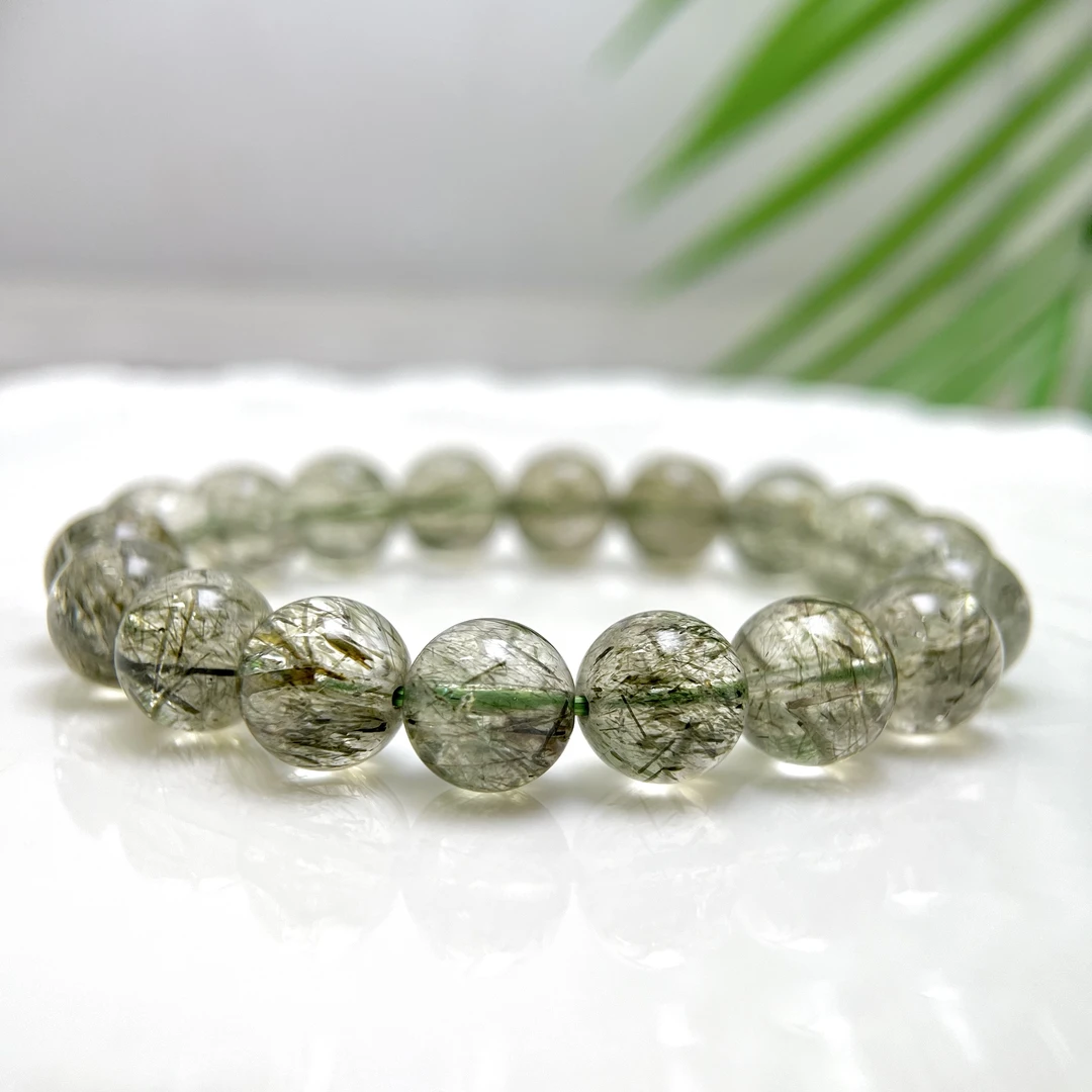 高阶碧玺绿发晶 水晶圆珠单圈手串8-13mm+合集 FX-5899