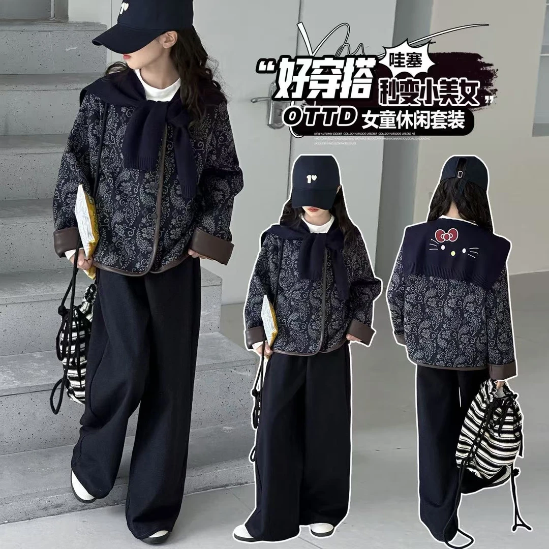 女童2025复古提花加绒外套秋冬季爆款韩系休闲慵懒风短外套