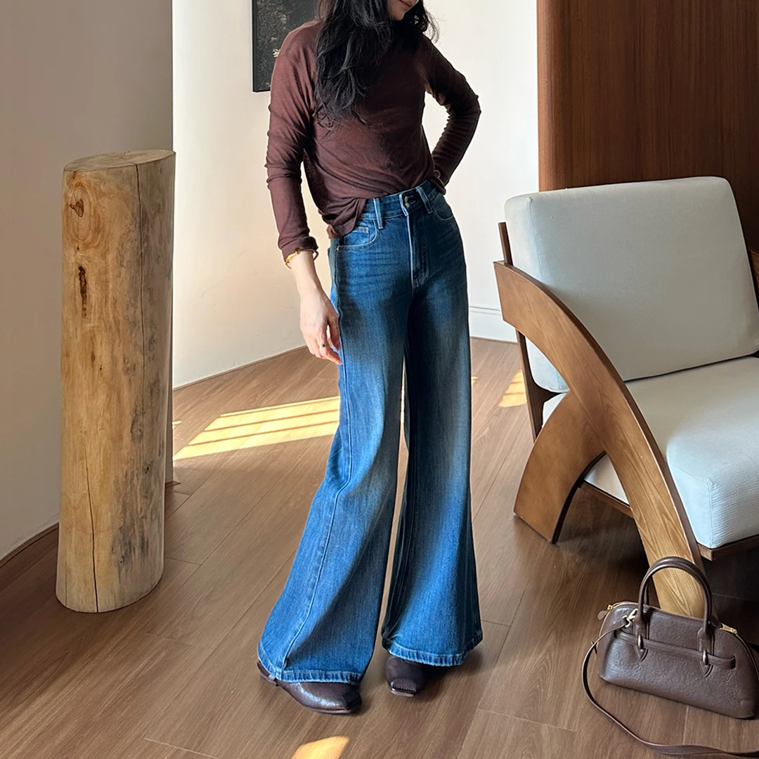 smbath中高腰常规微喇阔腿牛仔裤裤女宽松休闲百搭显高显瘦裤子
