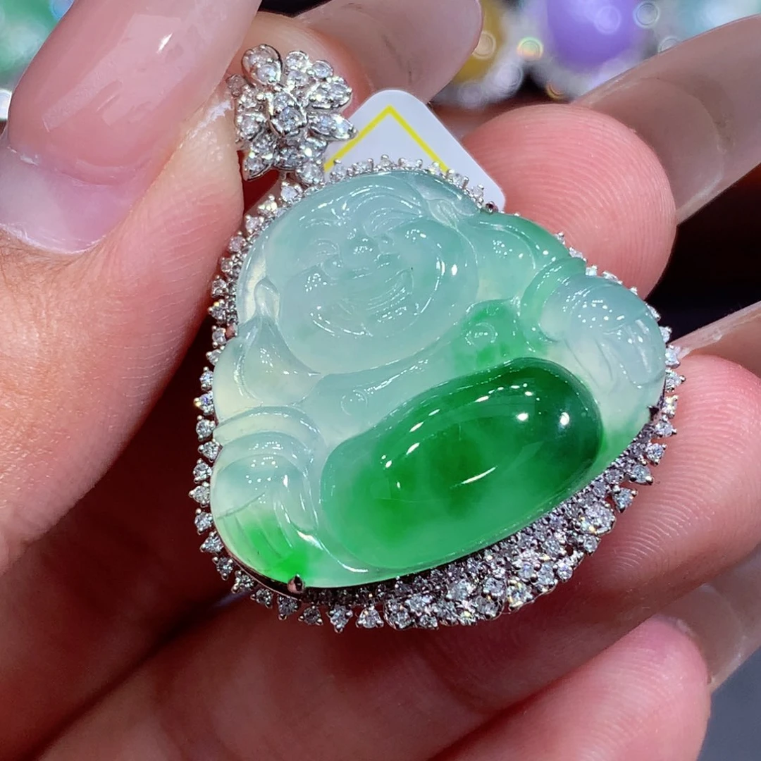 翡翠18K金镶嵌吊坠(不含链)