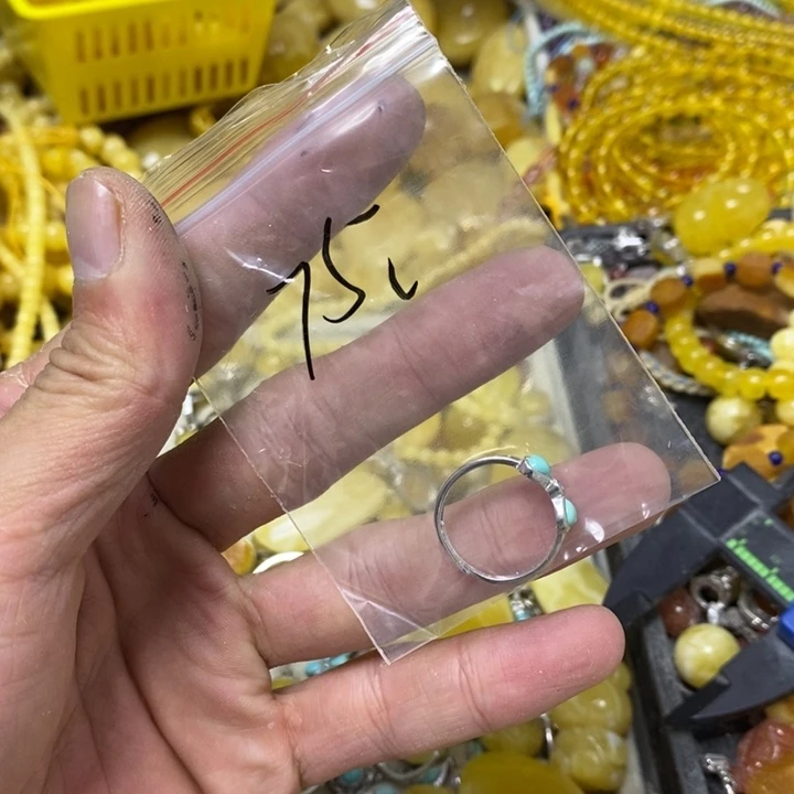 裸石蜜蜡银S925镶嵌戒指