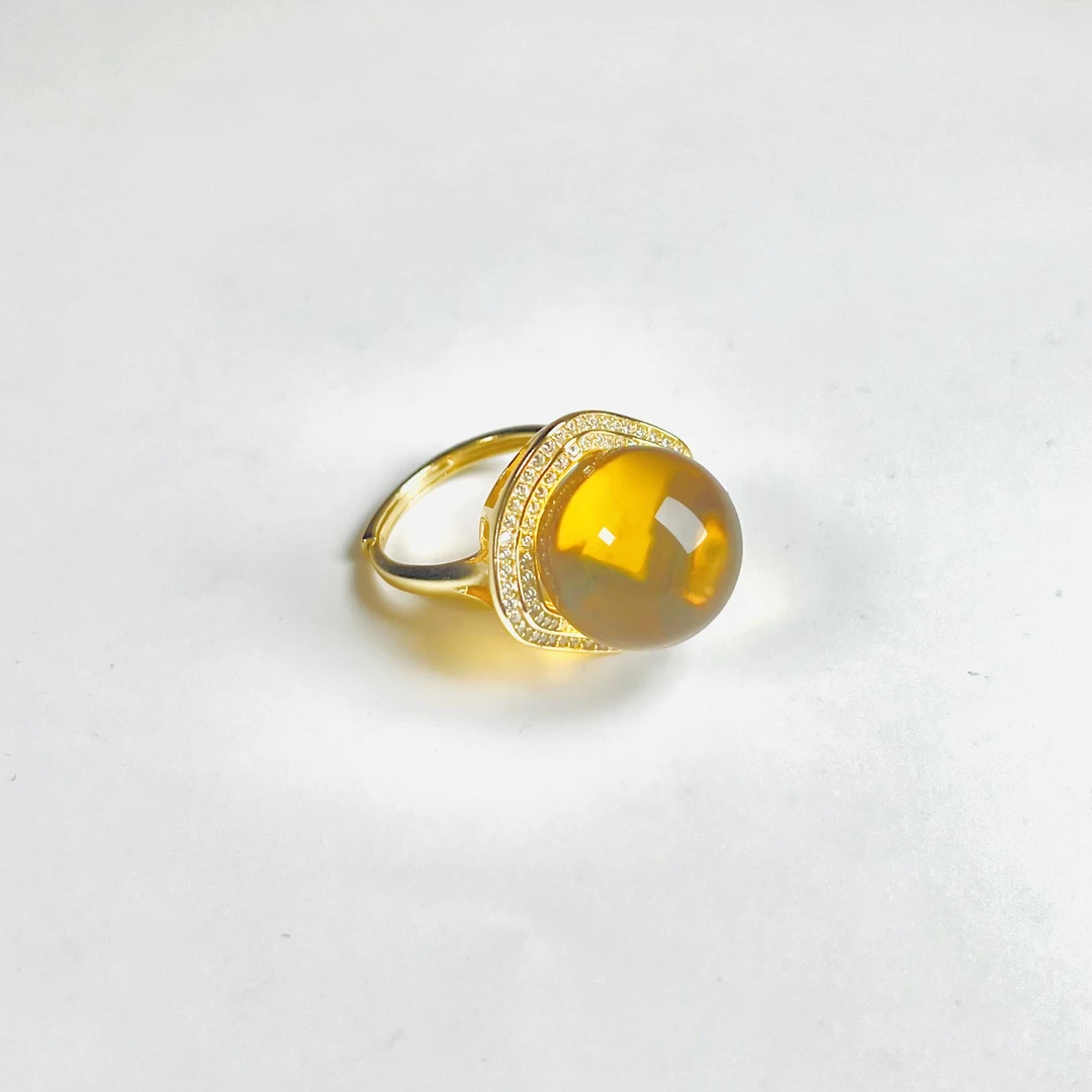 墨西哥蓝珀月光宝盒戒指女款气质轻奢时尚简约经典镶嵌(H0017)