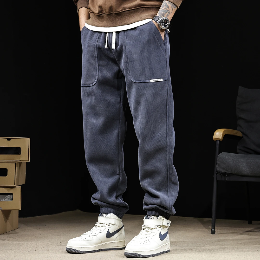 美式潮牌卫裤男士束脚2025新款潮流宽松大码休闲裤秋冬加绒运动裤