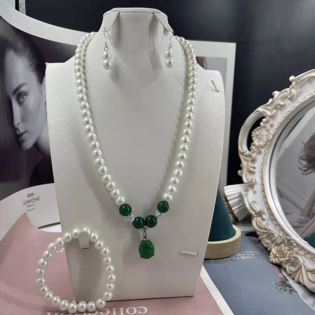 铜合金吊坠 非金属仿珍珠项链非金属仿项链仿贝壳三件套饰品绿色