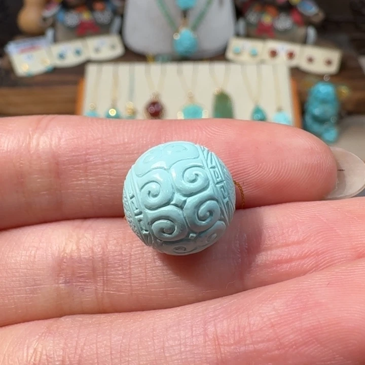 绿松石未镶嵌回纹珠