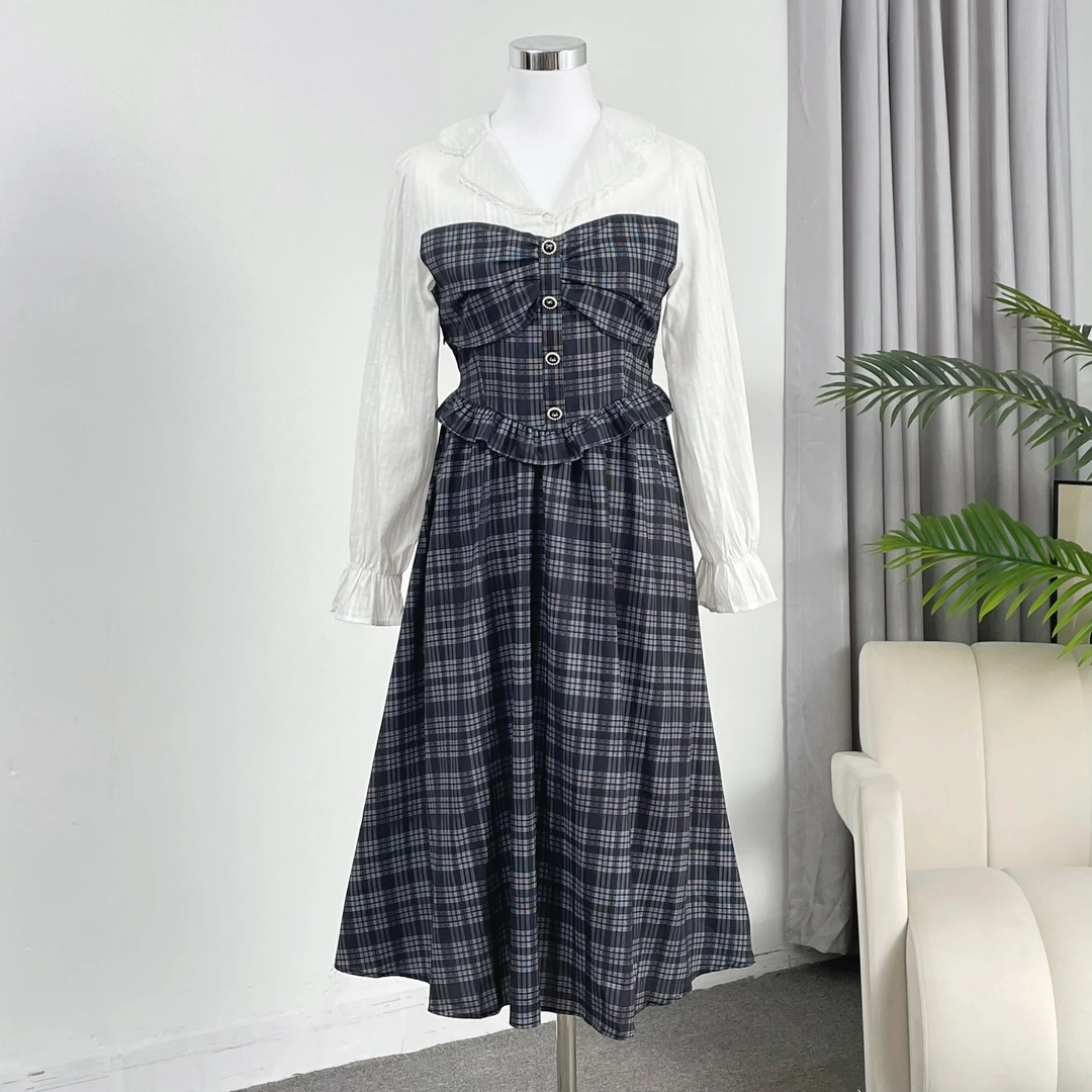 3380大码女装百搭宽松显瘦拼接假两件设计松紧腰长裙818