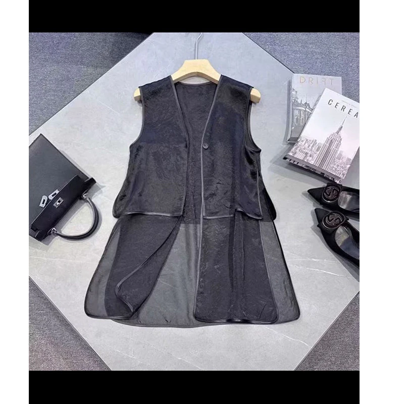 轻奢名媛马甲女薄款2025春夏新款韩版显瘦背心中长款连衣裙套装