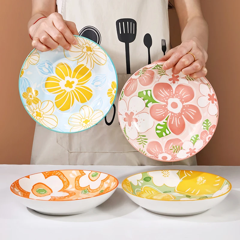 孟垣高颜值花漾年华4个装7英寸家用陶瓷釉下彩创意菜盘子餐盘