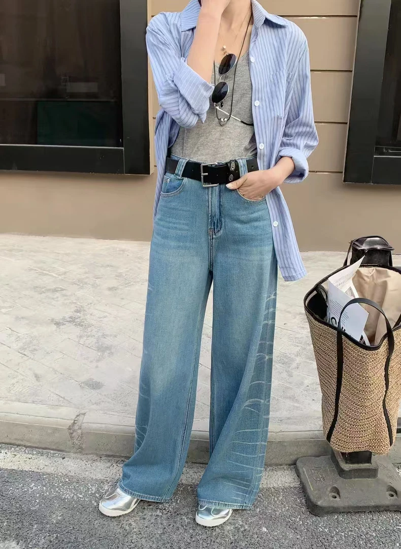 十三行品牌DK JEANS高腰牛仔裤大梨形身材裤子直筒63020