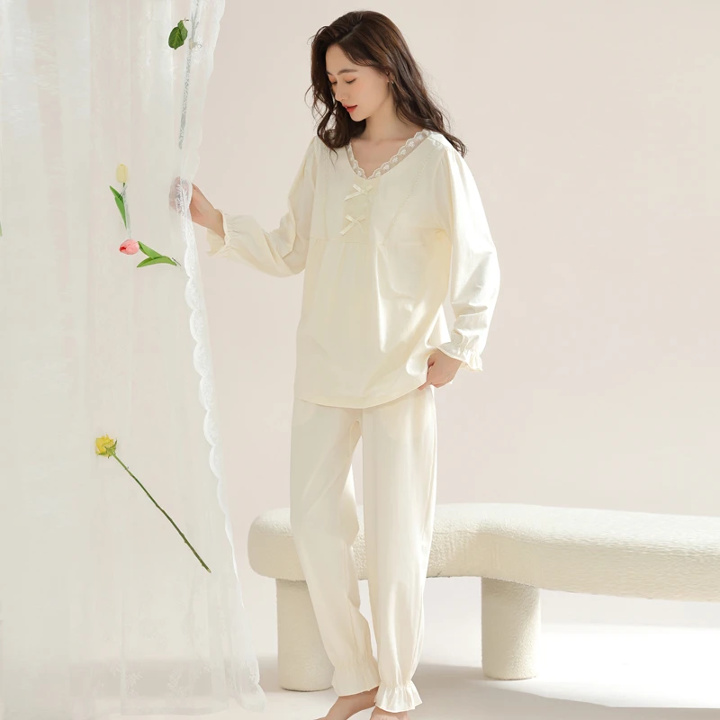 长袖睡衣家居服套装简约甜美休闲秋冬女士透气3208
