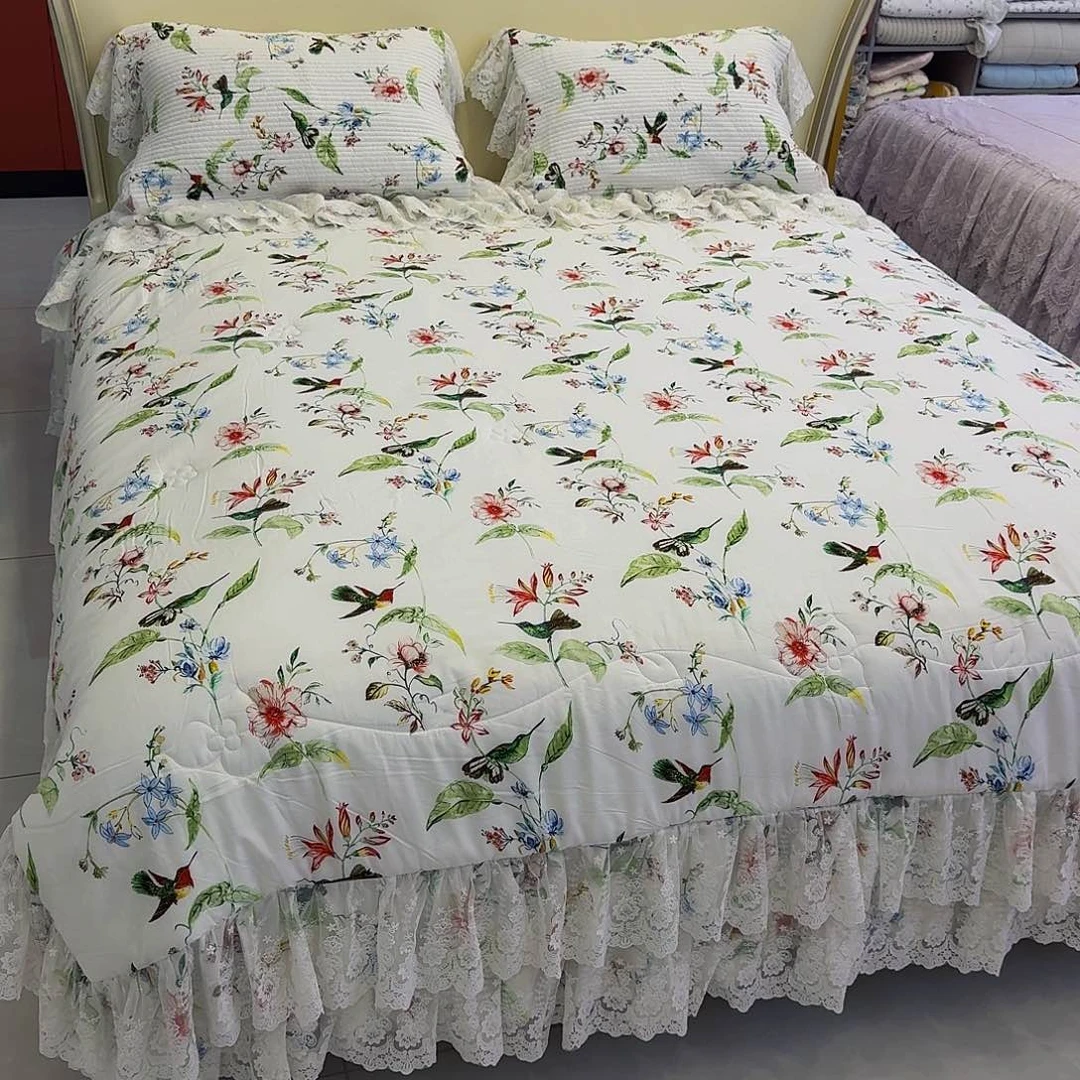 棉翠鸣花间莫代尔床裙四件套