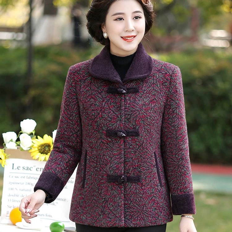 中老年加肥加大气质上衣洋气奶奶小个子毛呢水貂绒大码外套妈妈装