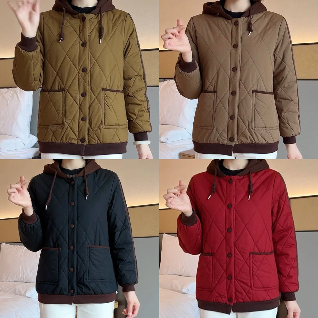 中老年妈妈冬季加厚保暖连帽纯色休闲短款二棉服外套（二棉轻柔）