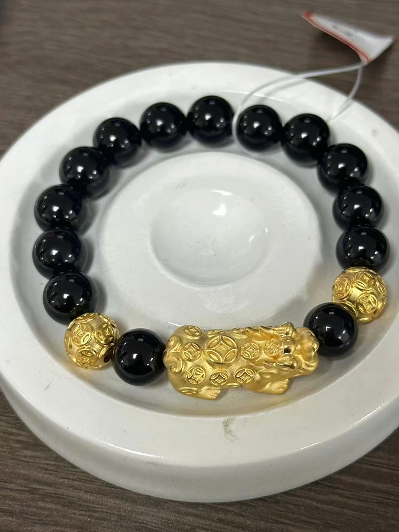 【足金999】卡10钱币貔貅+2颗钱币转运珠