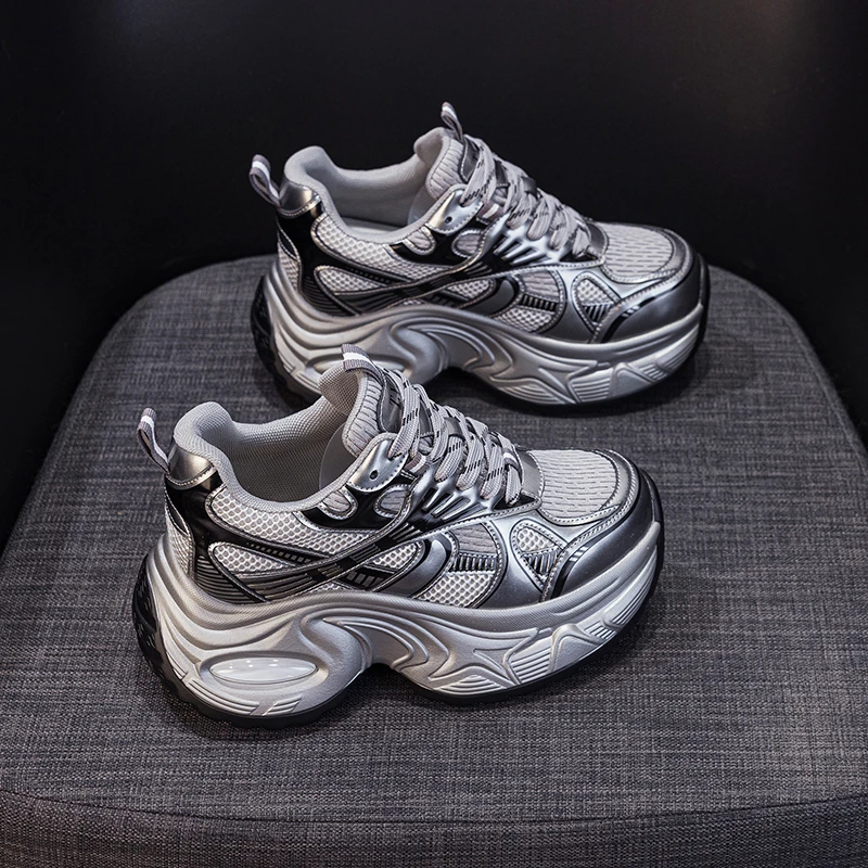 【增高9公分】2025秋季款松糕厚底老爹鞋时尚小个子休闲女鞋气垫底